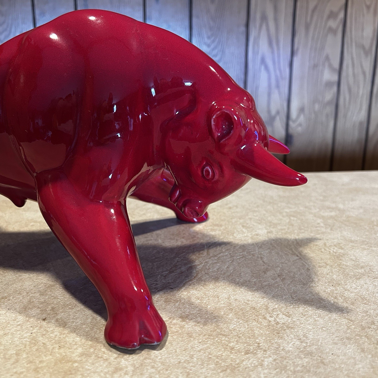 Vintage MCM Royal Haeger Red Glazed Charging Bull Sculpture Ceramic Pottery 18.5