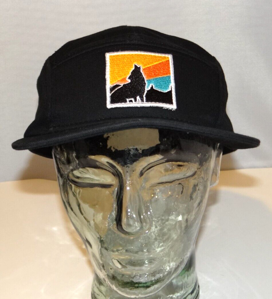 Walrus Audio Strap back Baseball Cap Hat Howling Wolf Patch Five Panel Black