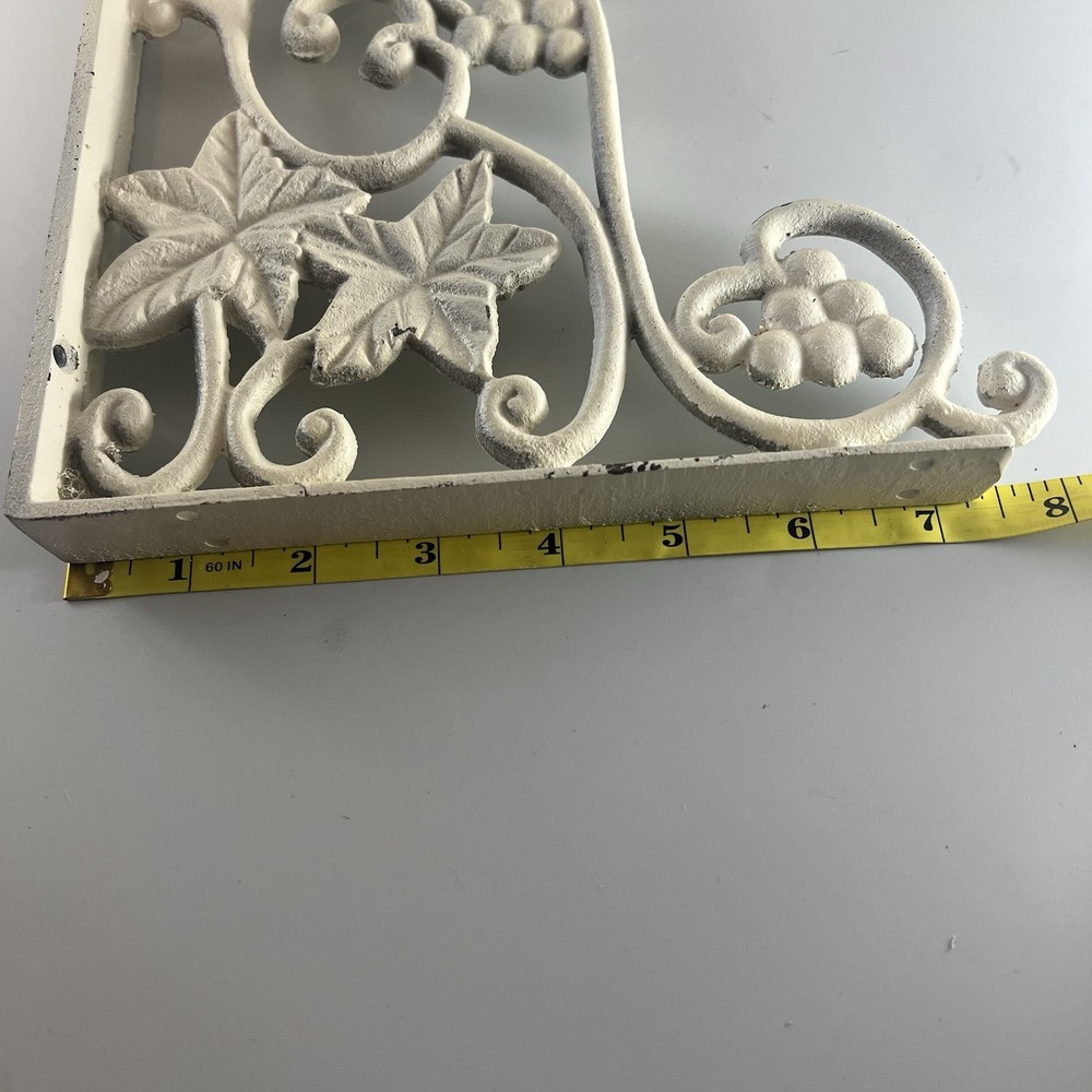 Vintage White Cast Iron Grape Leaf Scroll 13in Basket Hook Angle Corner Bracket