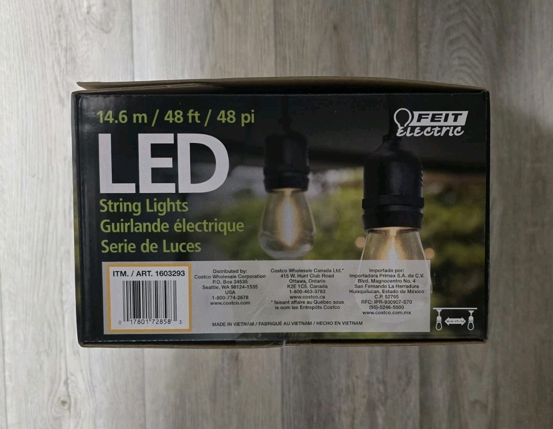 Feit Electric 48' LED Filament String Light 24 bulbs waterproof Indoor/outdoor