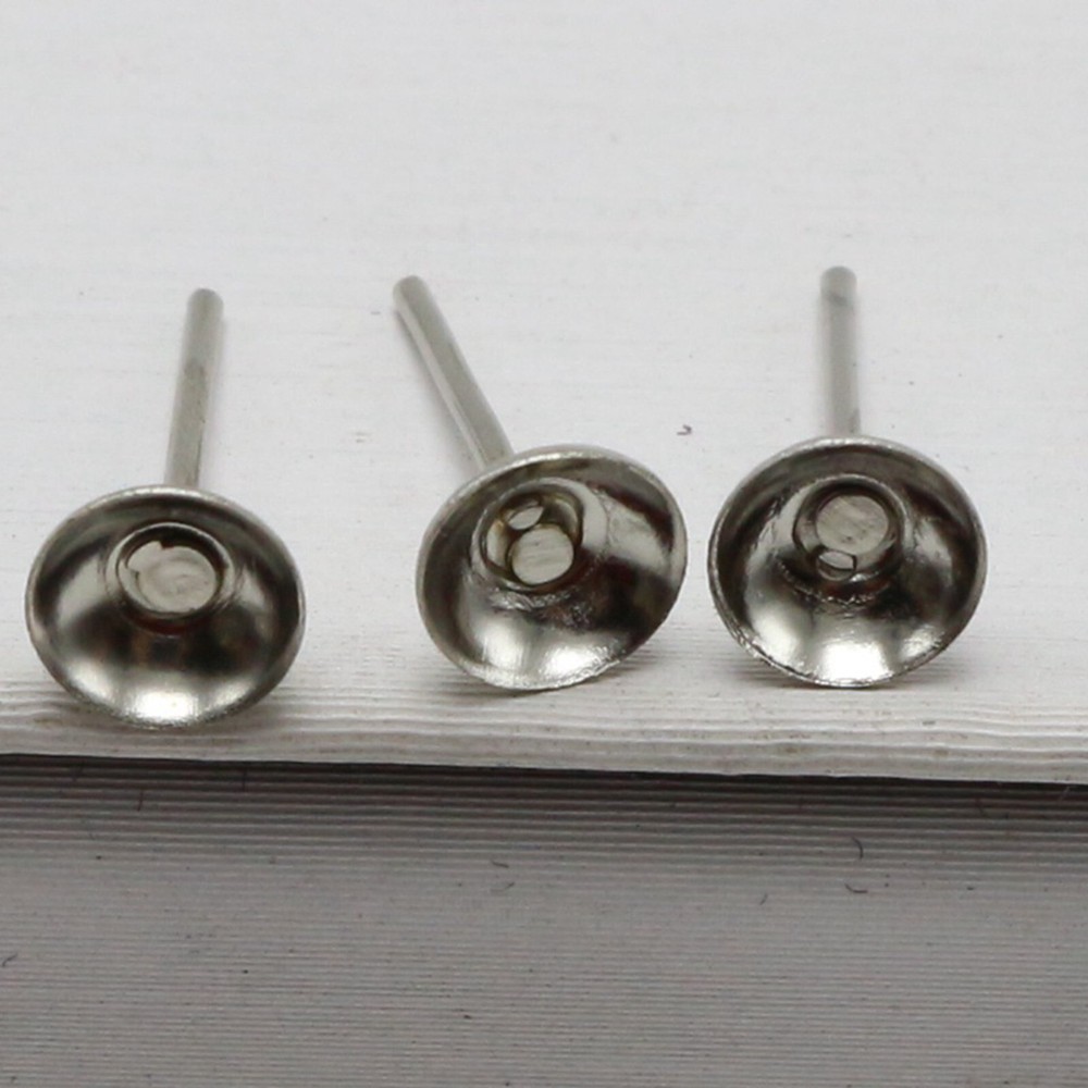 200 pcs Silver Blank Round Cup Peg 6mm Earring Stud Ear Post Pin with Stopper