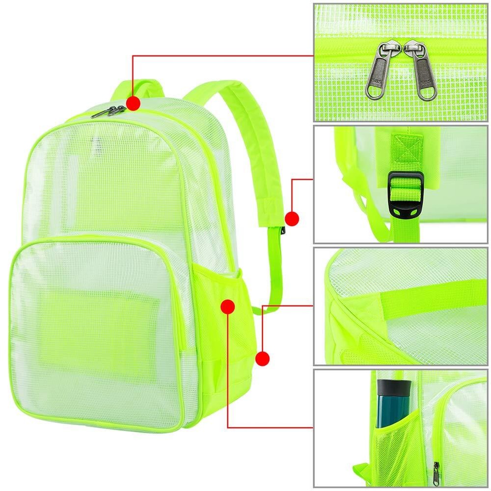 Heavy Duty Clear Backpack Durable Multi-Pockets See Through Student School Bo...