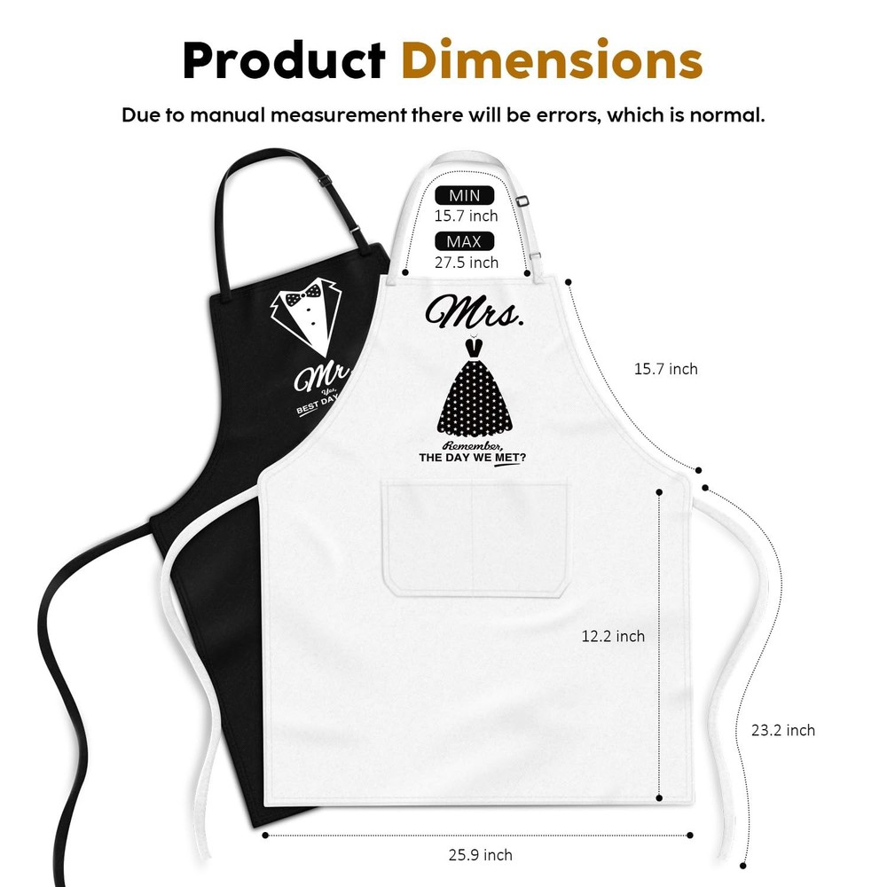 Mr & Mrs Apron Set - Matching Couples Kitchen Aprons with Deep Pockets & Rein...