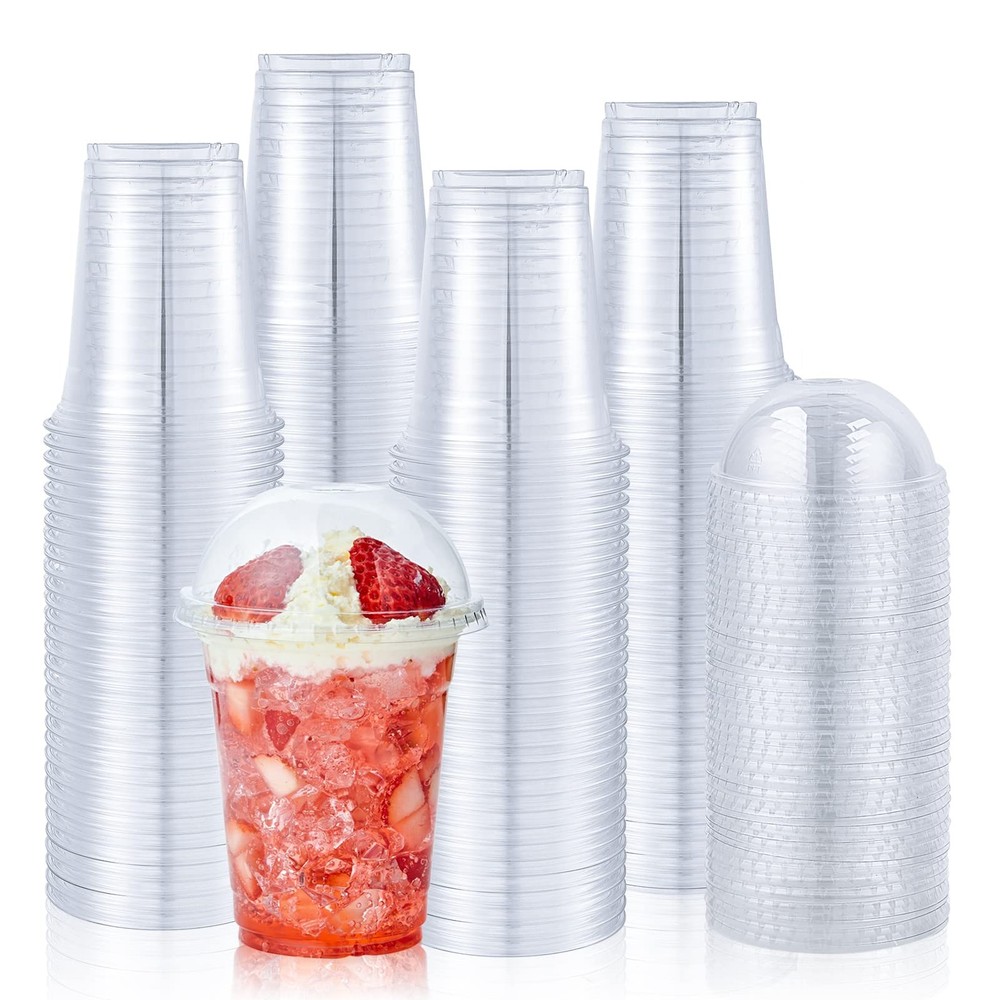 Lilymicky [100 Sets 12 oz Clear Plastic Cups With Dome Lids, Disposable Plast...