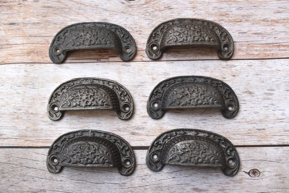 Vintage Style cast iron Cup cabinet drawer door knobs handles pull rustic 6 pcs