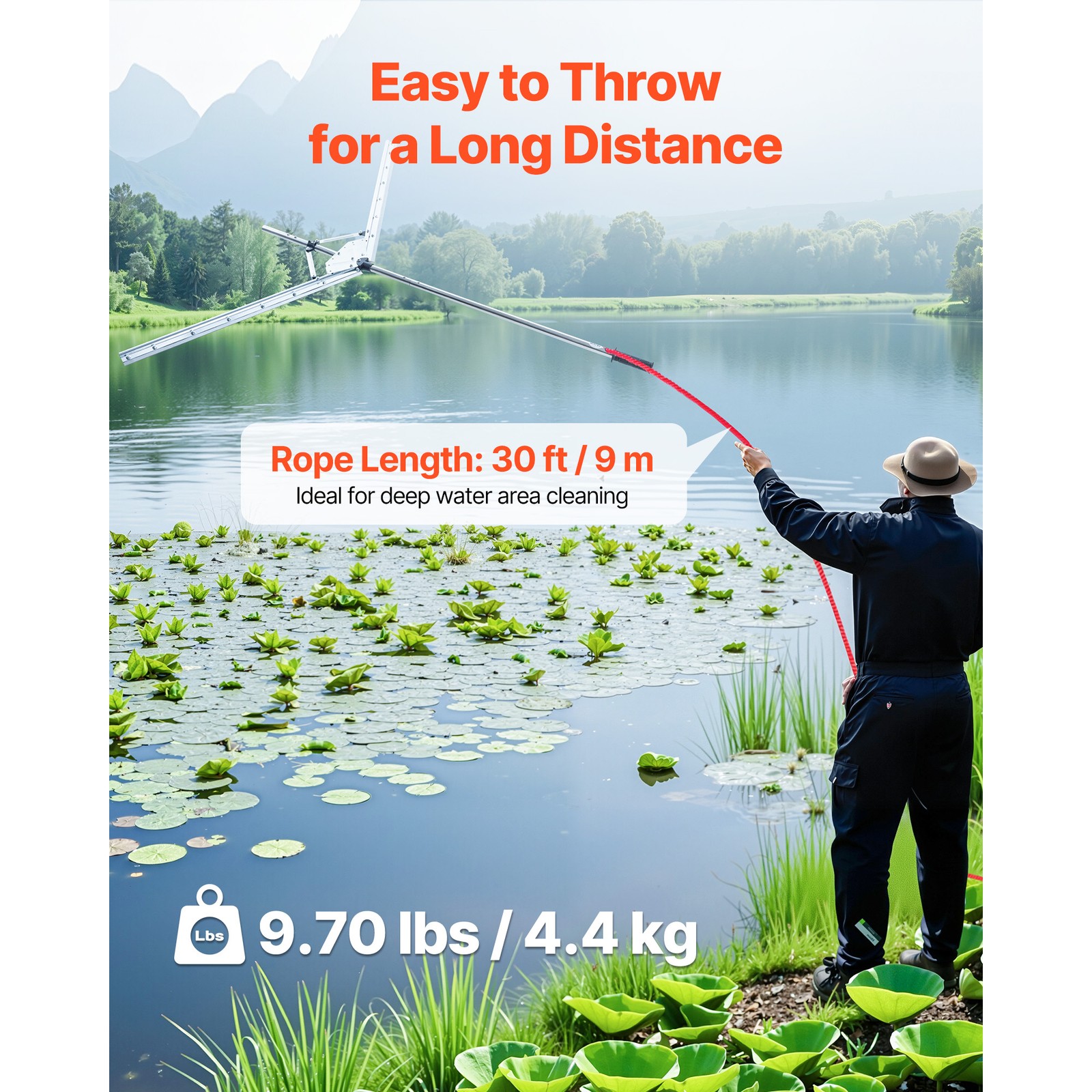 Lake Weed Cutter Pond Aquatic Plant Cutting Tool with 62 in Max Cut Width