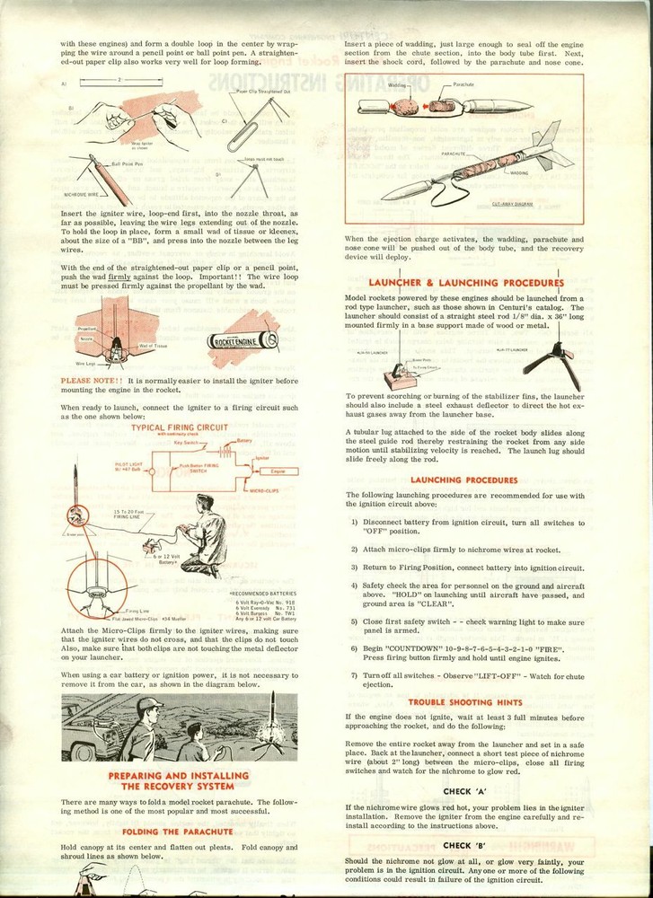 Vintage 1960s CENTURI Model ROCKET ENGINE Instructions Sheet! Complete!