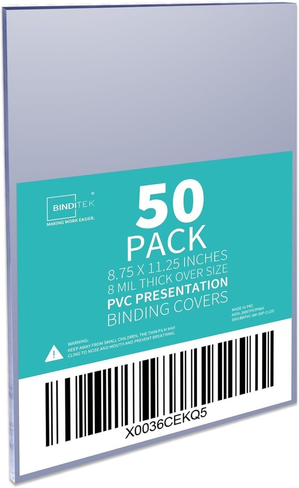 Durable 8 Mil Oversized PVC Binding Presentation Covers - 50 Pack - Unpunched