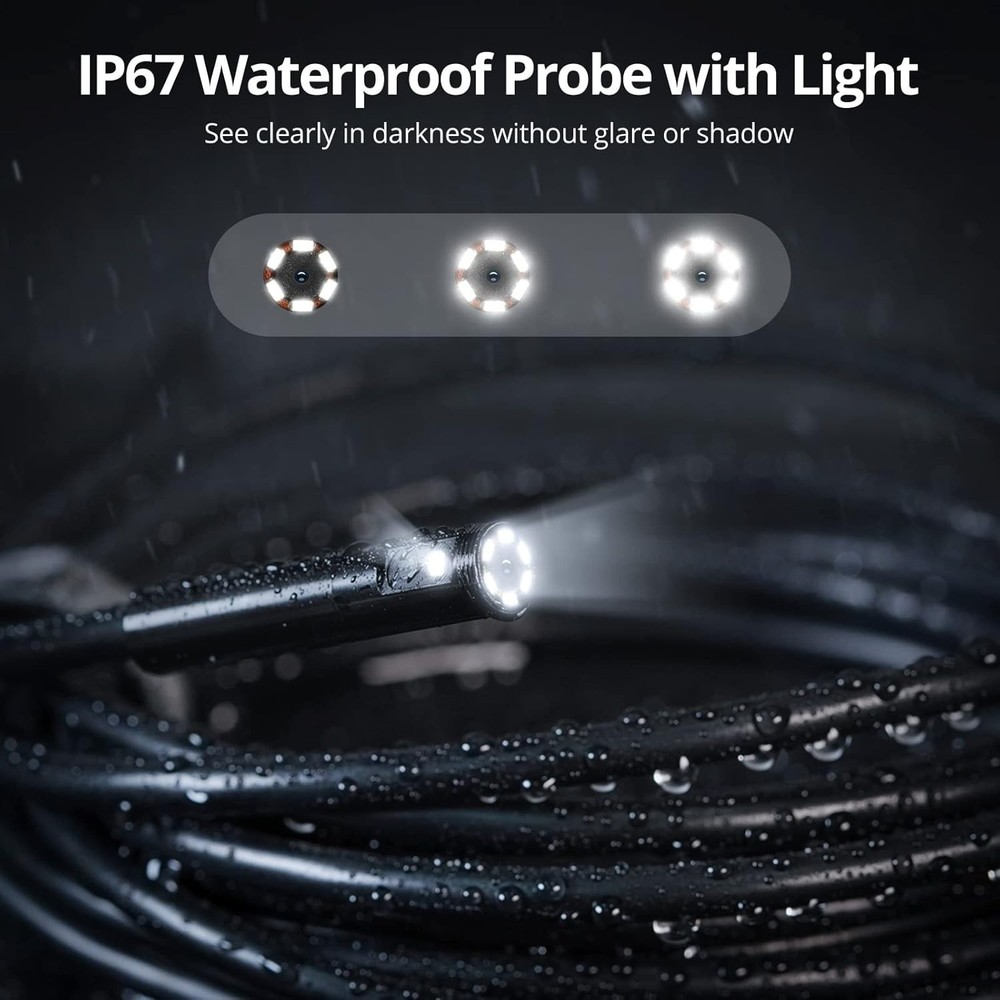 1080P HD Borescope Inspection Camera with Light, Split Screen 16'