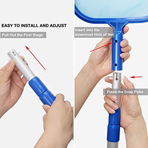 Pool Skimmer Net with Adjustable 17-40" Telescopic Pole - Fine Mesh Net - Leaf