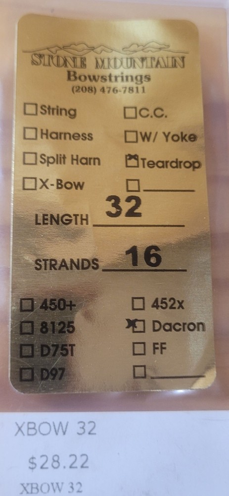 Bow String Stone Mountain 32", 16 strands, dacron, NEW