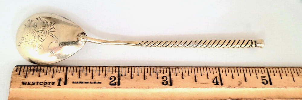 Russian Silver Etched Fork & Spoon Spiral Handle Gold Wash