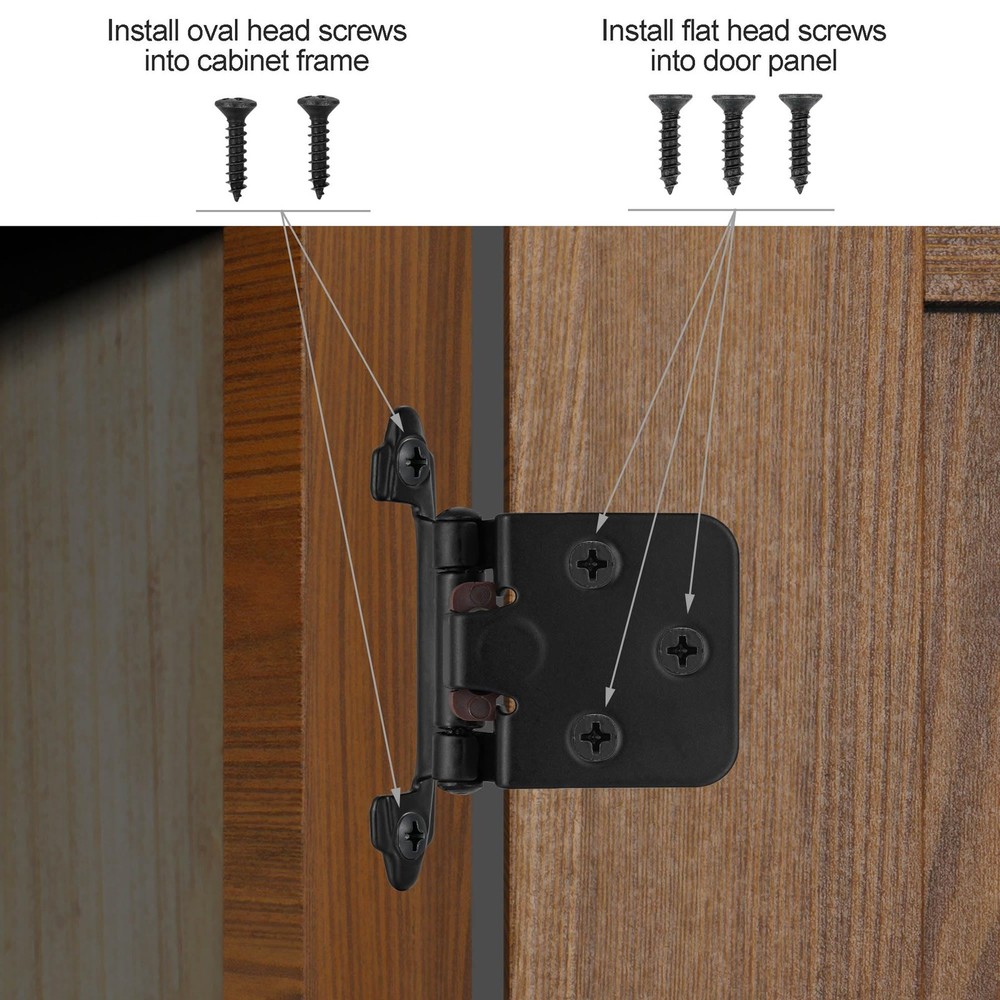 4 Pack Semi Concealed Cabinet Hinges, Face Frame Mount, Black Finish