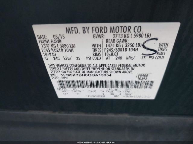 Driver Left Fender Fits 16-19 EXPLORER 4990366
