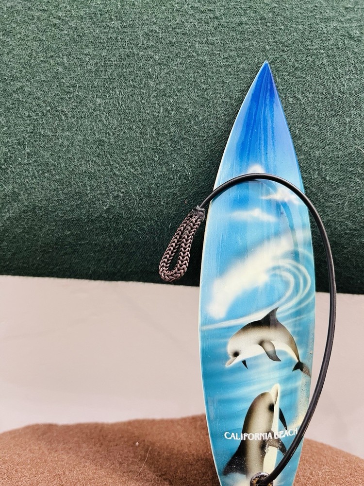 6" California Beach- Wood Surfboard Dolphins Design With String.