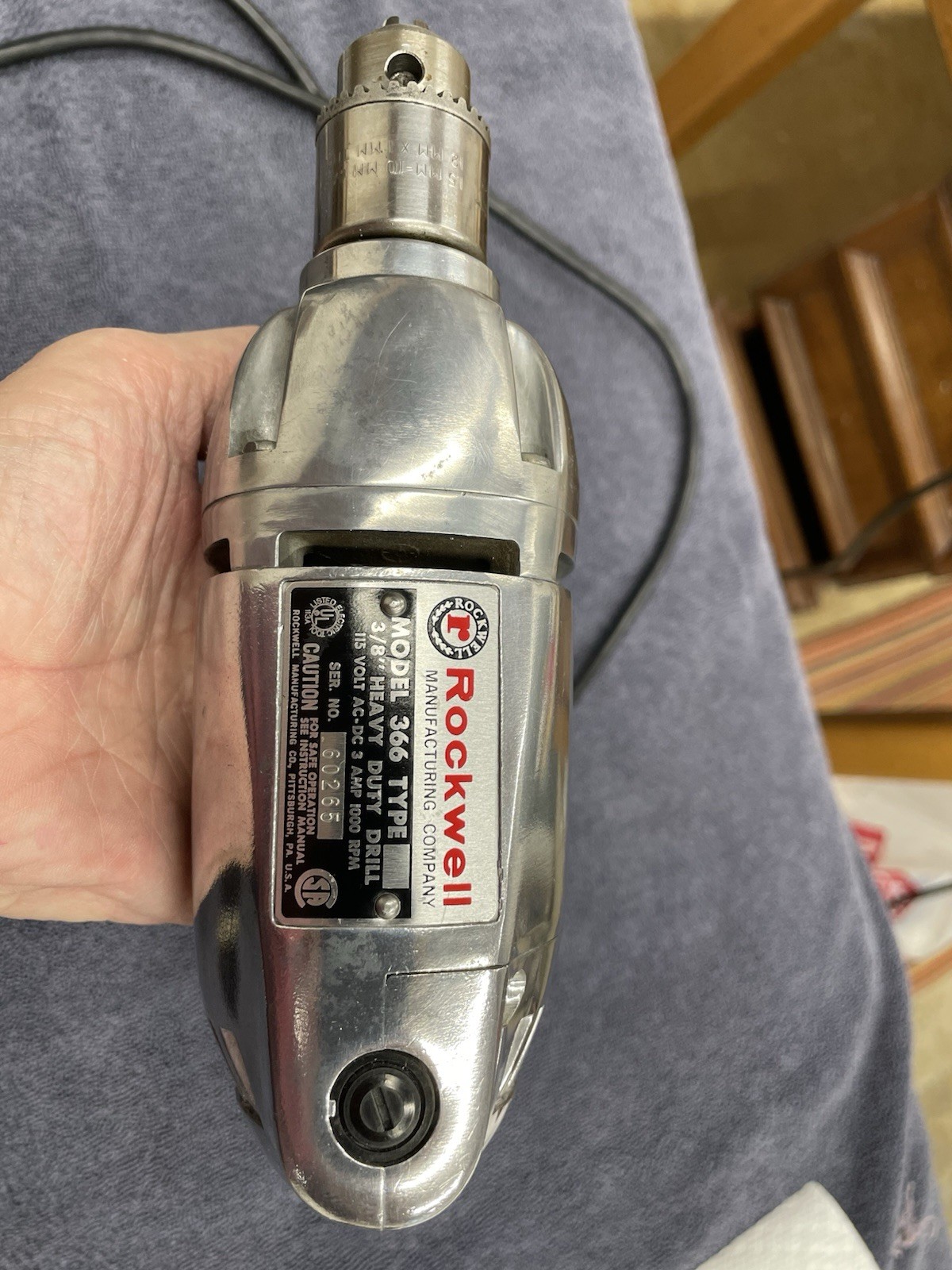 Vintage Rockwell Drill Model 366 3/8 Heavy Duty Drill