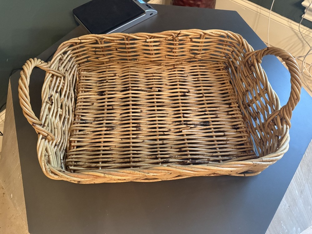 Large Rectangular Basket Wicker Rattan Tray with Handles 21x14x3.5"