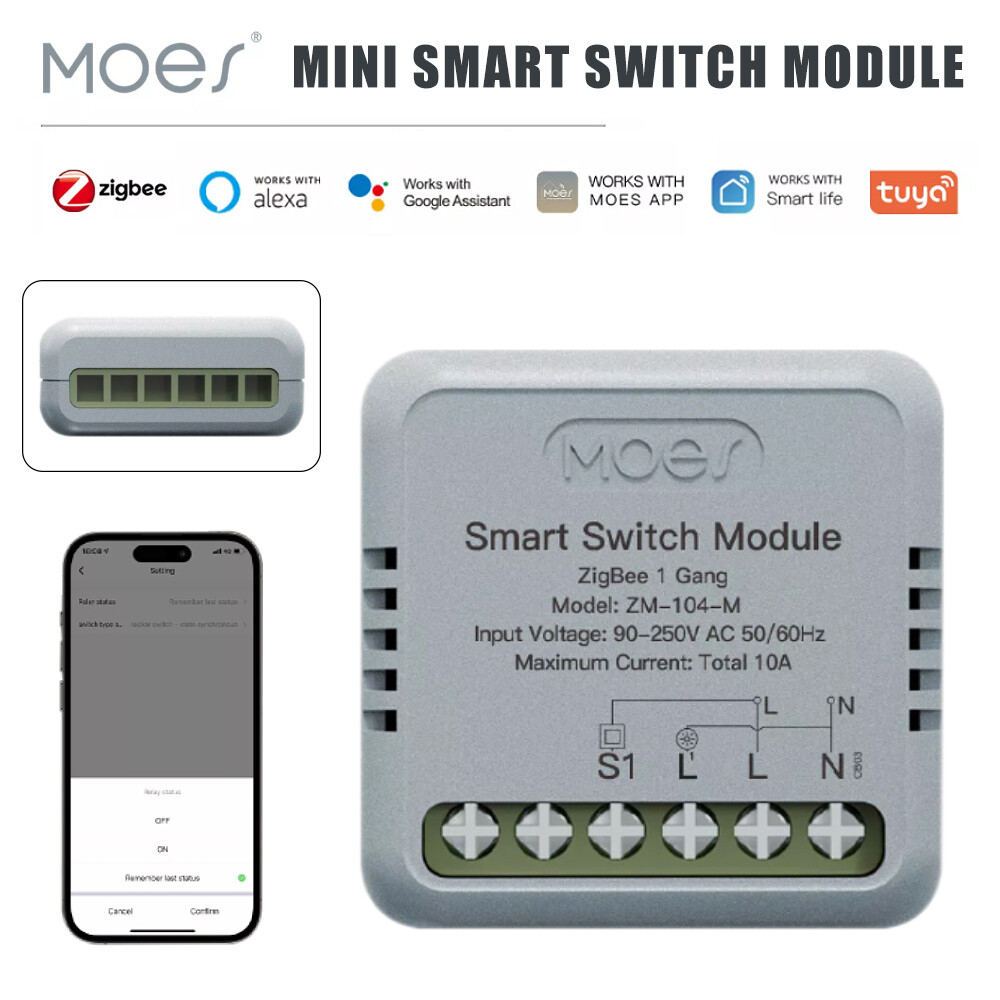 MOES ZigBee Mini Smart Light Switch Module 3-Way Alexa Google APP Remote Timer