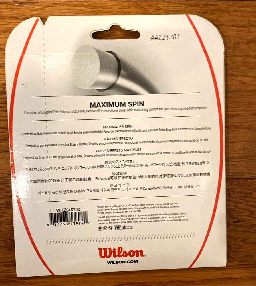 Wilson Revolve Spin Tennis String - 15 Guage - Black