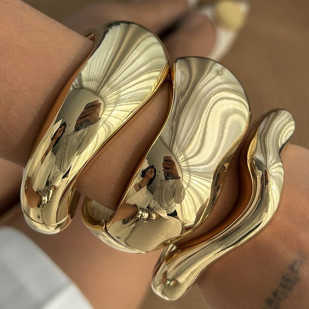 Gold Bangle Bracelets for Women Trendy Chunky Wide Cuff Stackable Bangles Irr...
