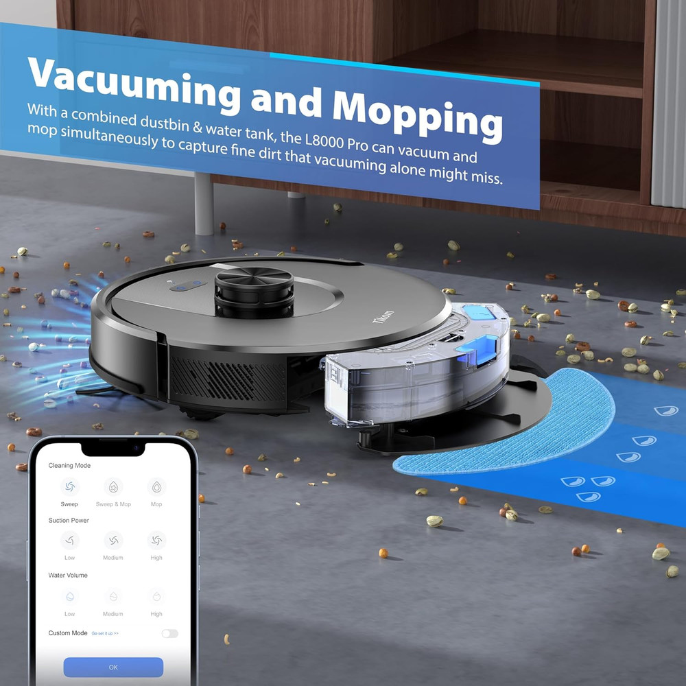 Robot Vacuum and Mop Combo, 6000Pa Automatic Robotic Vacuum Cleaner, Smart Mappi