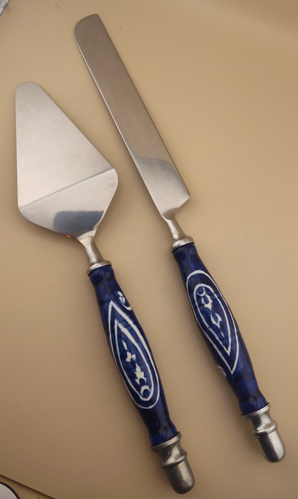 cake server and knife set porcelain handle