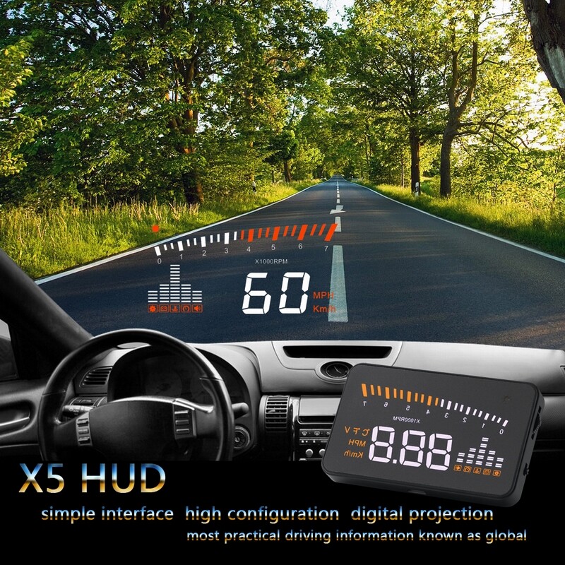 OBD2 Head Up Display HUD Speedometer KM/H Temp Speed Warning Nano Technology X5