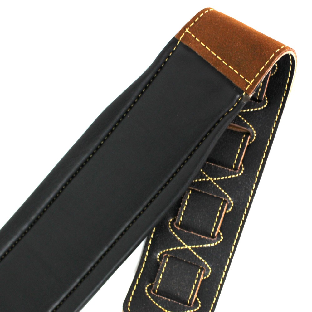 Walker & Williams C-22 Distressed Black Leather Double Padded Guitar Strap