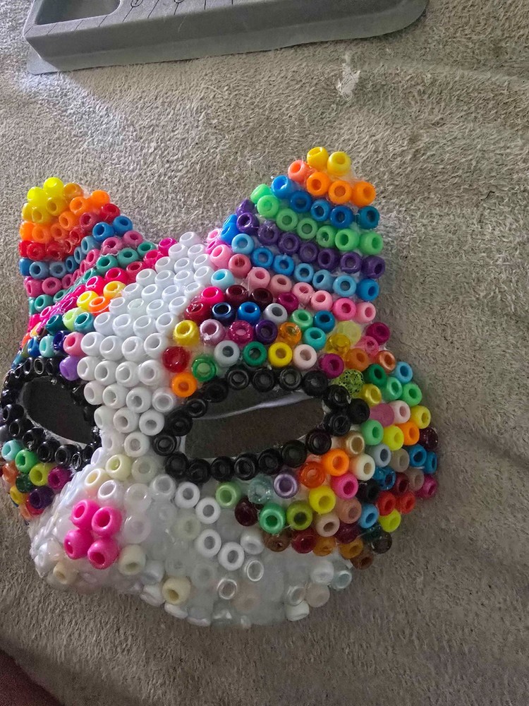 Handcrafted Rainbow Kandi Bead Cat Mask