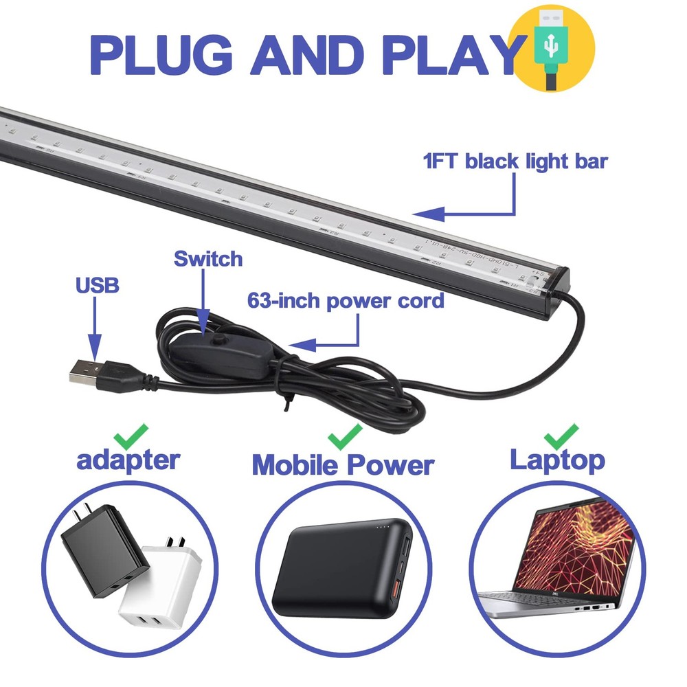 Black Light Bar 10W UV Blacklight Strip for Glow 1 ft 2 Pack,