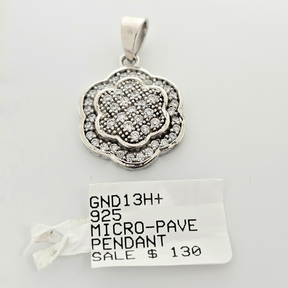 Solid 925 Sterling Silver Sparkling Earring Pendant Set, Fluted Edges- Floral