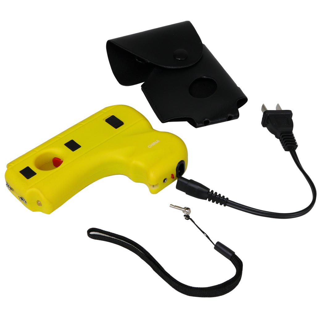 DEFENDER 10 MV Rechargeable Pistol Grip STUN GUN w/ LED Light & Holster YELLOW