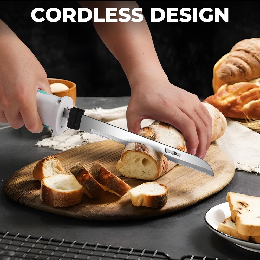 HAUSHOF Cordless Electric Knife 8V Rechargeable Meat Cutter Reciprocating Blades