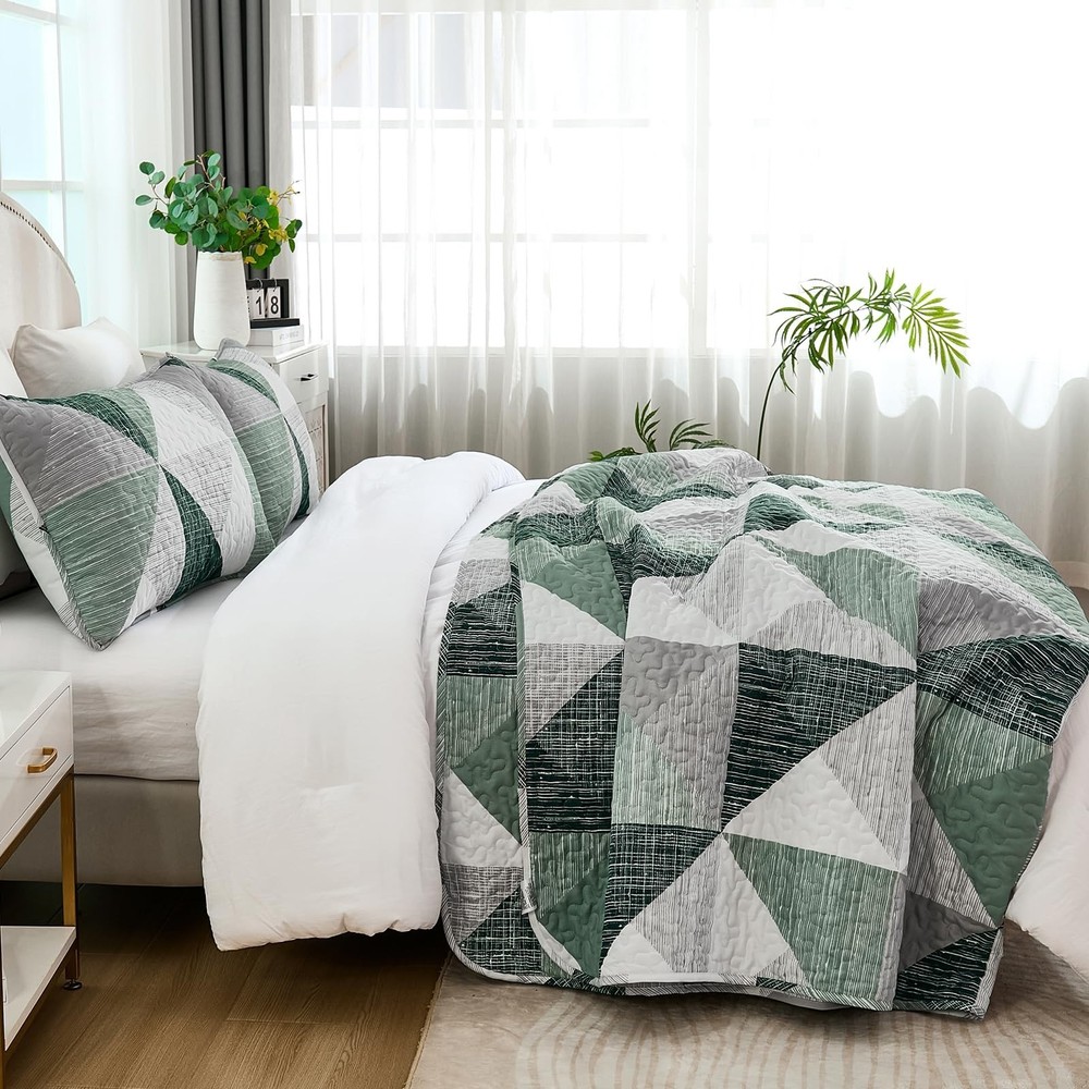 Dintszyayue Quilt Queen Size Green, 3 Pieces Patchwork Bedspread Bedding for ...