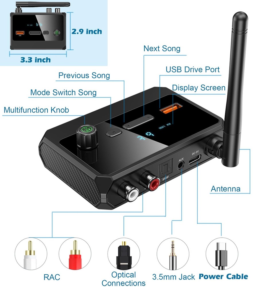 Bluetooth 5.4 Receiver for Home Stereo, Optical Low Latency & HD Music Audio ...