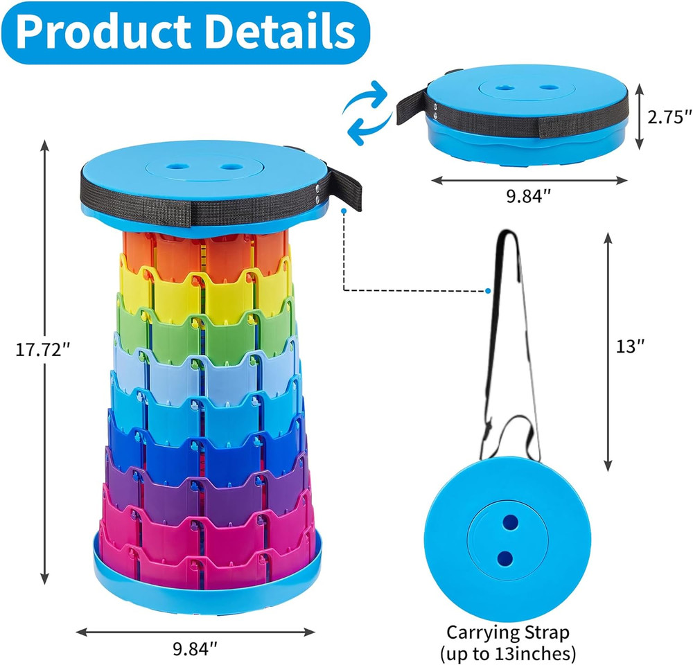 Telescoping Folding Stool, Upgraded Portable Collapsible Retractable Stool with