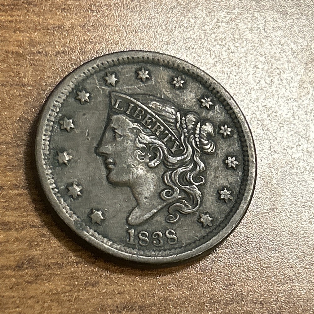 1838 Coronet Head Large Cent Ch VF