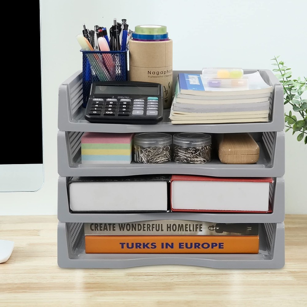 Obstnny 6 Packs Stackable Paper File Storage Tray, Plastic Desk Organizer Bas...
