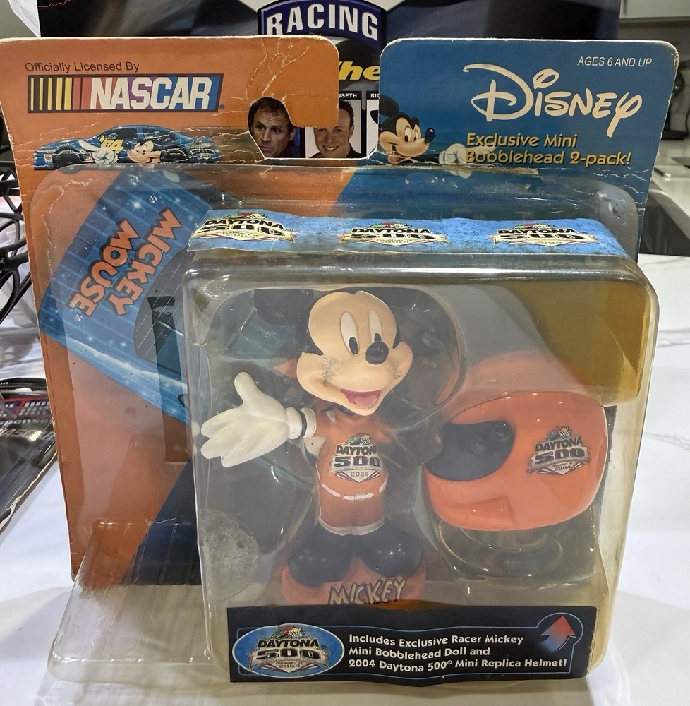 Disney Daytona 500 Mickey Mouse Mini Bobblehead 2-Pack 2004
