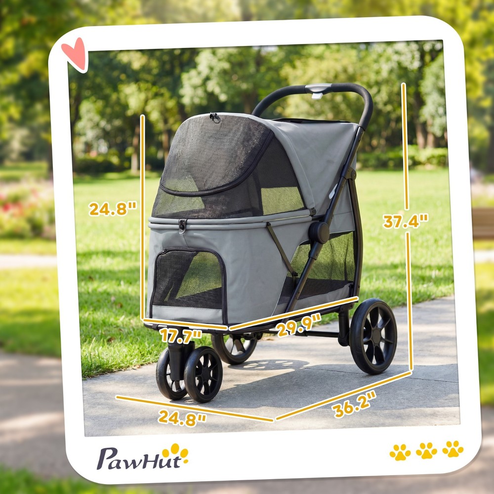 3 Wheel Pet Stroller Foldable Dog Cat Stroller w/ Mesh Window