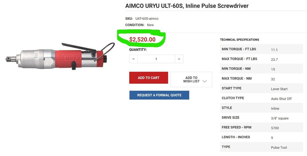 3/8” Drive Inline Pulse Nutrunner Screwdriver Air / Pneumatic Refurbished [C5B2]