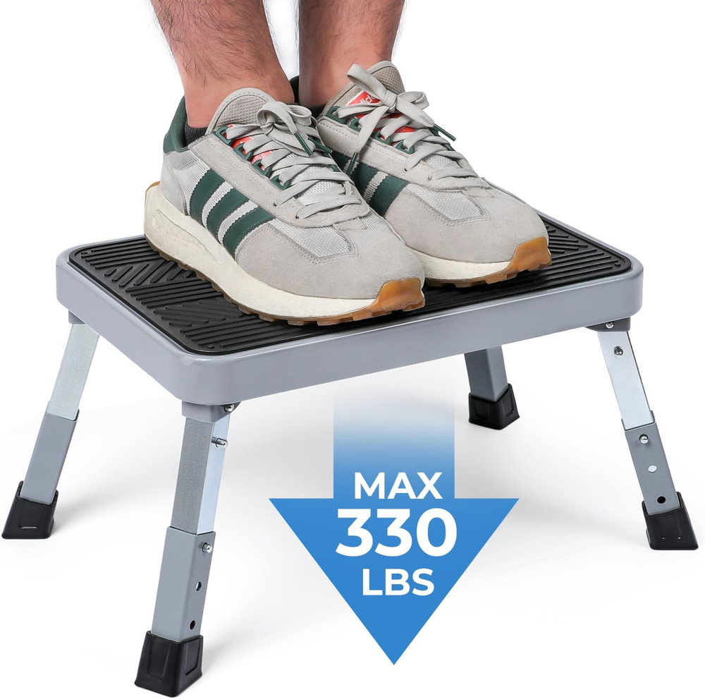 Height-Adjustable 7"- 9" Folding Step Stool with Non-Slip Platform 10" X 15" - P