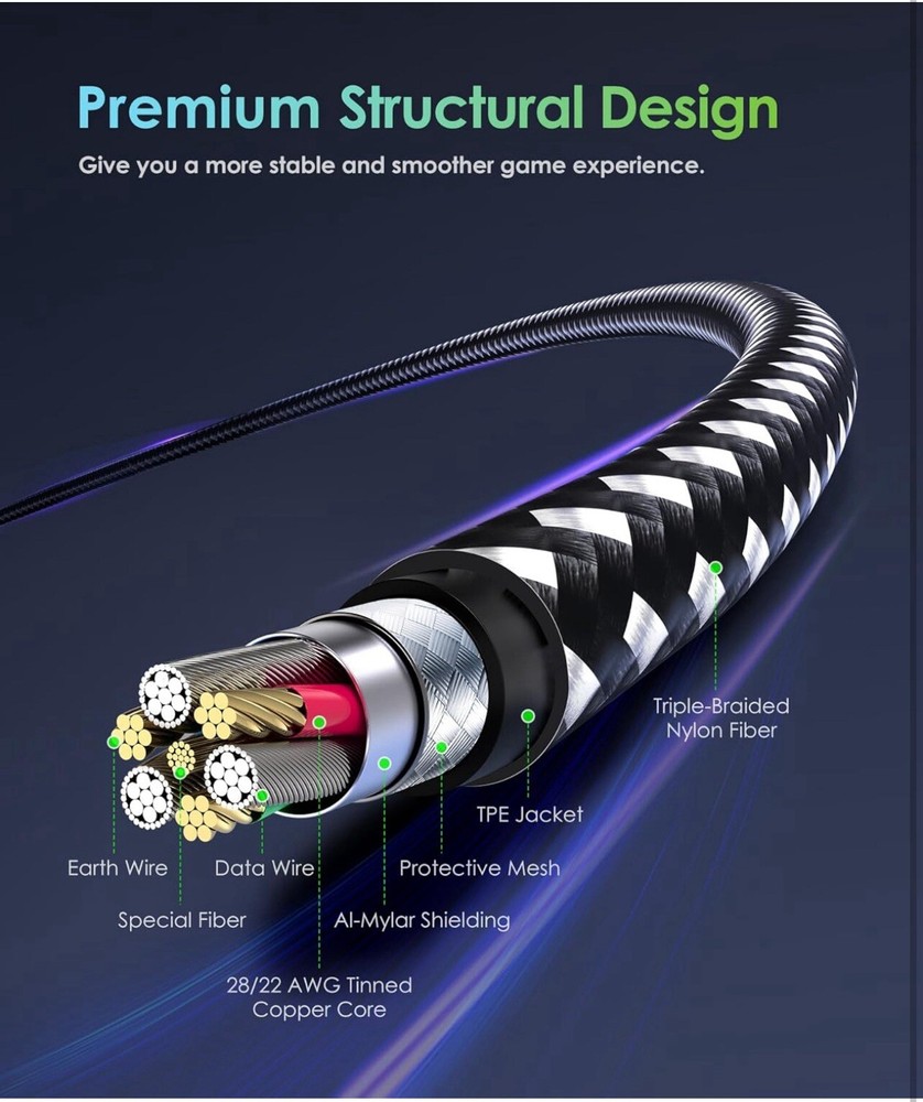 PS4 Controller Charger Charging Cable, 2 Pack 10ft Extra Long Micro USB 2.0 C...