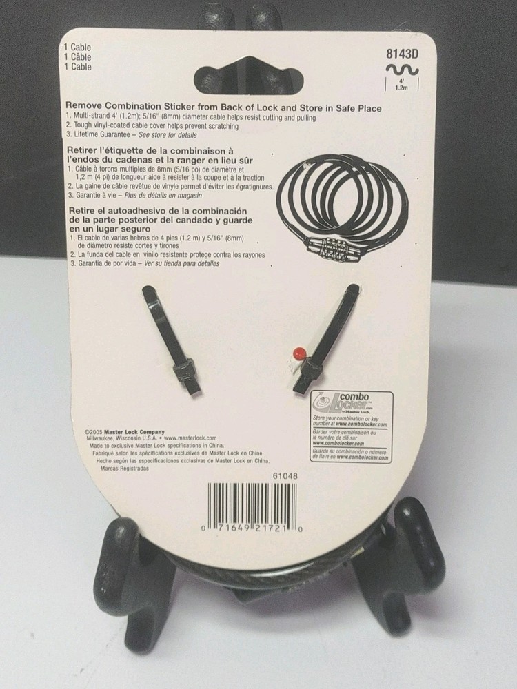 "Master Lock" 8143D *4ft 1.2m Preset Combination Cable Lock-Keyless Convenience