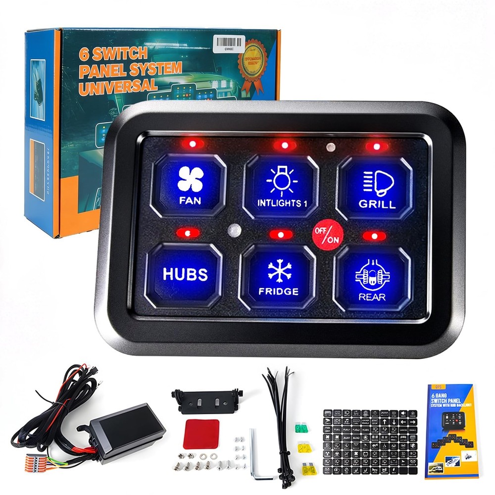 6 Gang Switch Panel with Automatic Dimmable On-Off LED Switch Pod Universal C...