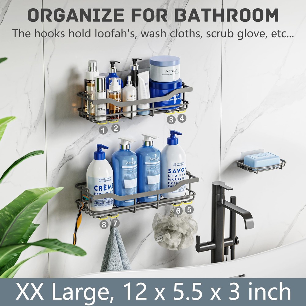 3-Pack Shower Caddy with Soap Holder Adhesive Rustproof No-drill Strudy Loading