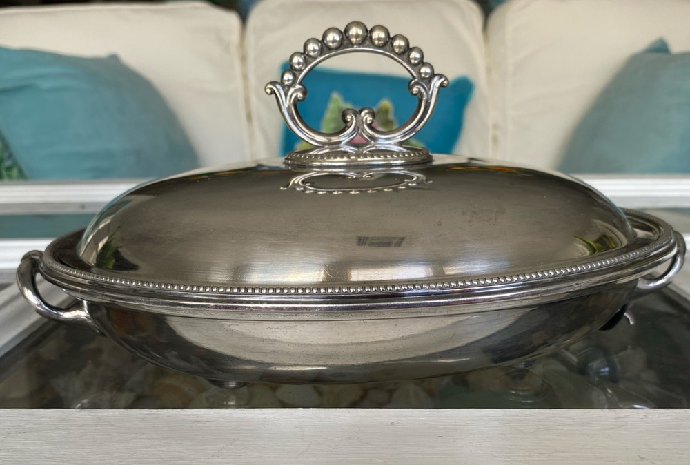 Antique William Hutton & Sons SILVER Plate Water Bath SERVING DISH c1900