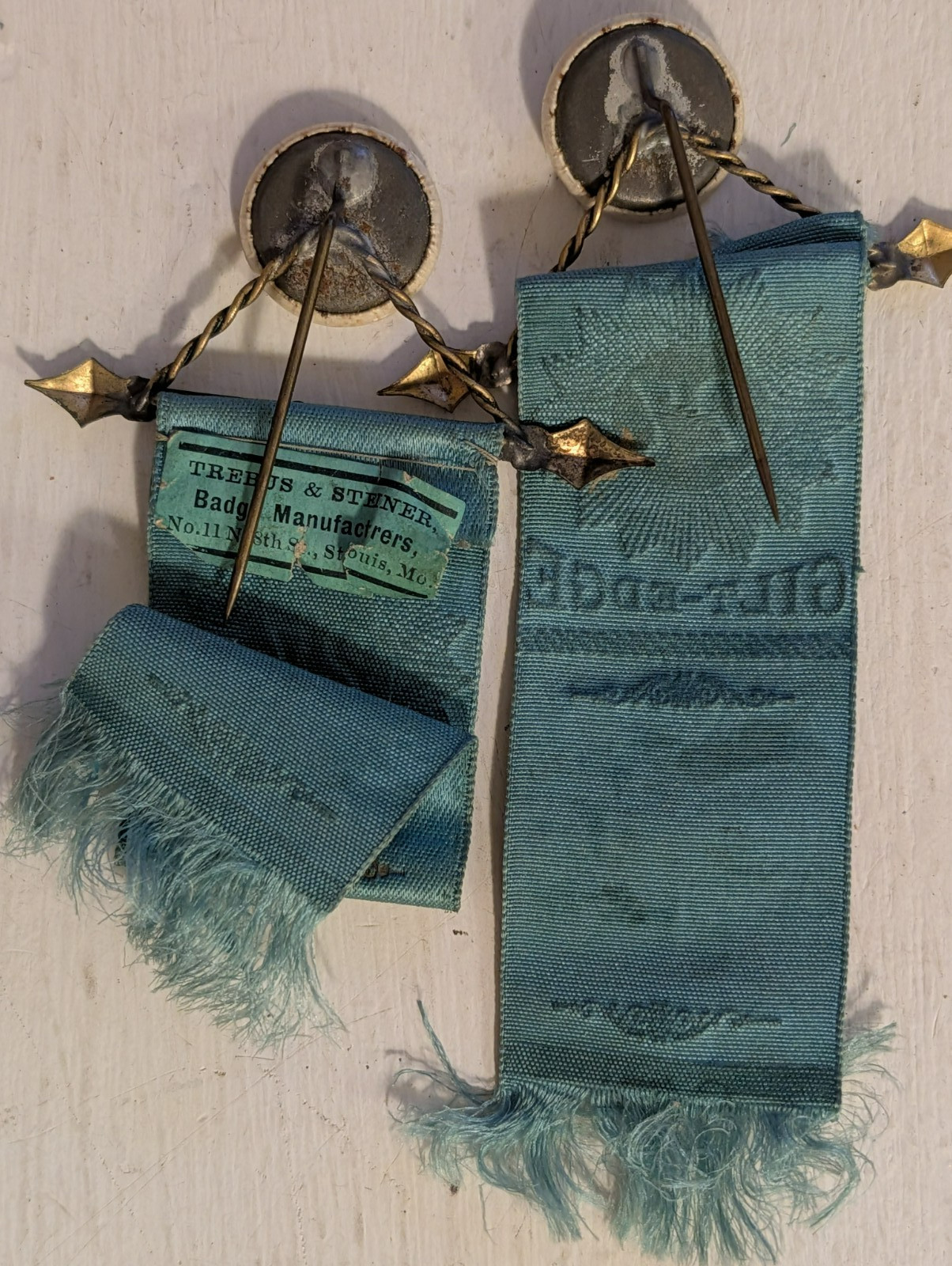 Antique Ribbons with Stick Pins 27 Gilt Edge / M A S D P Co / Trebus & Steiner