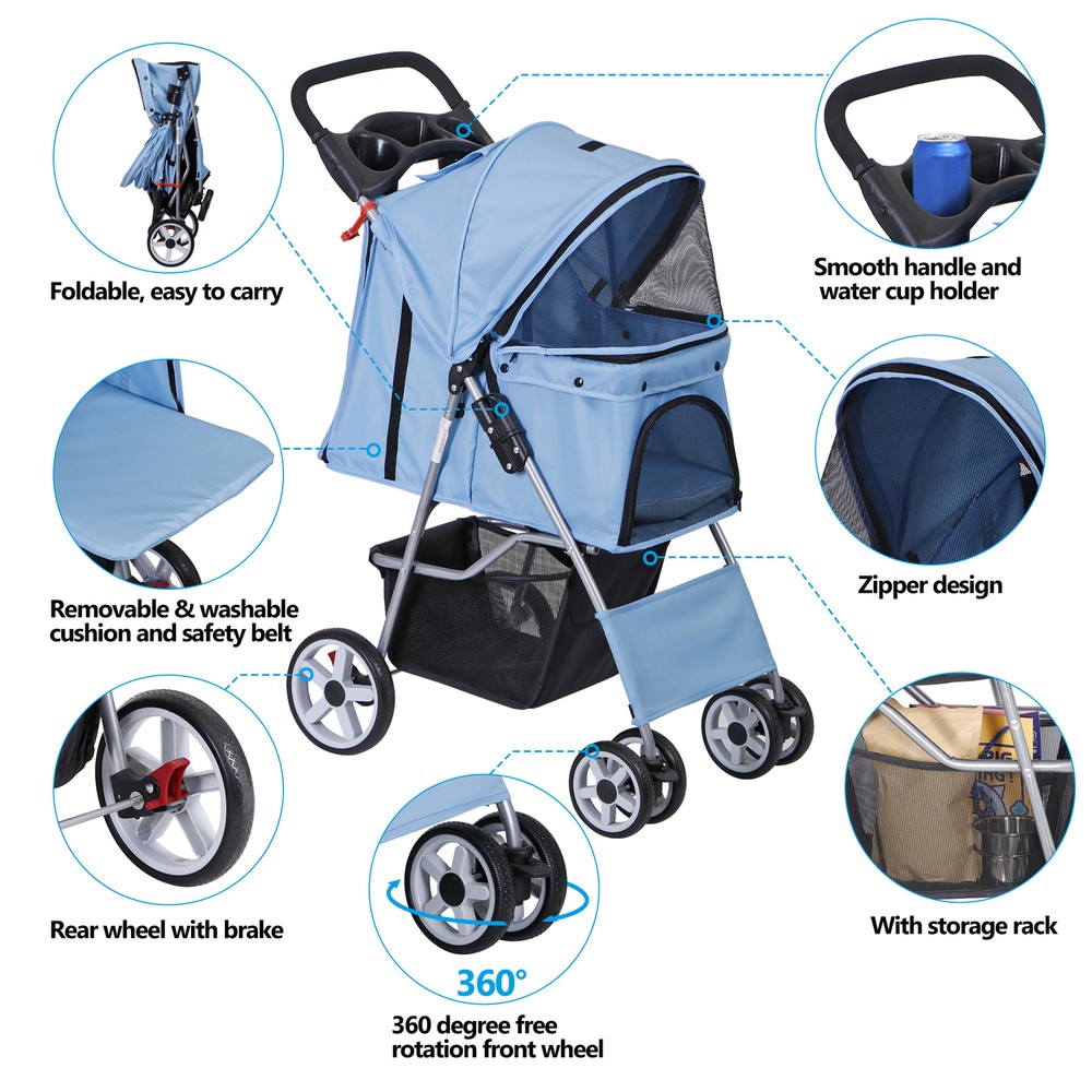 Premium Quality Pet Stroller with Ventilated Mesh Window and Smooth Zipper