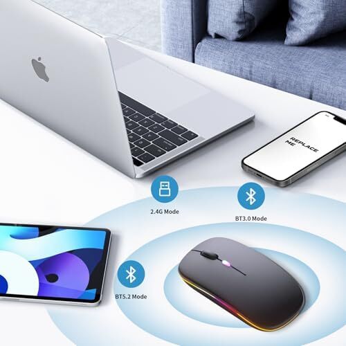 Wireless Bluetooth Mouse, Rechargeable, LED, Silent, Ultra-thin Design (Bluetoot